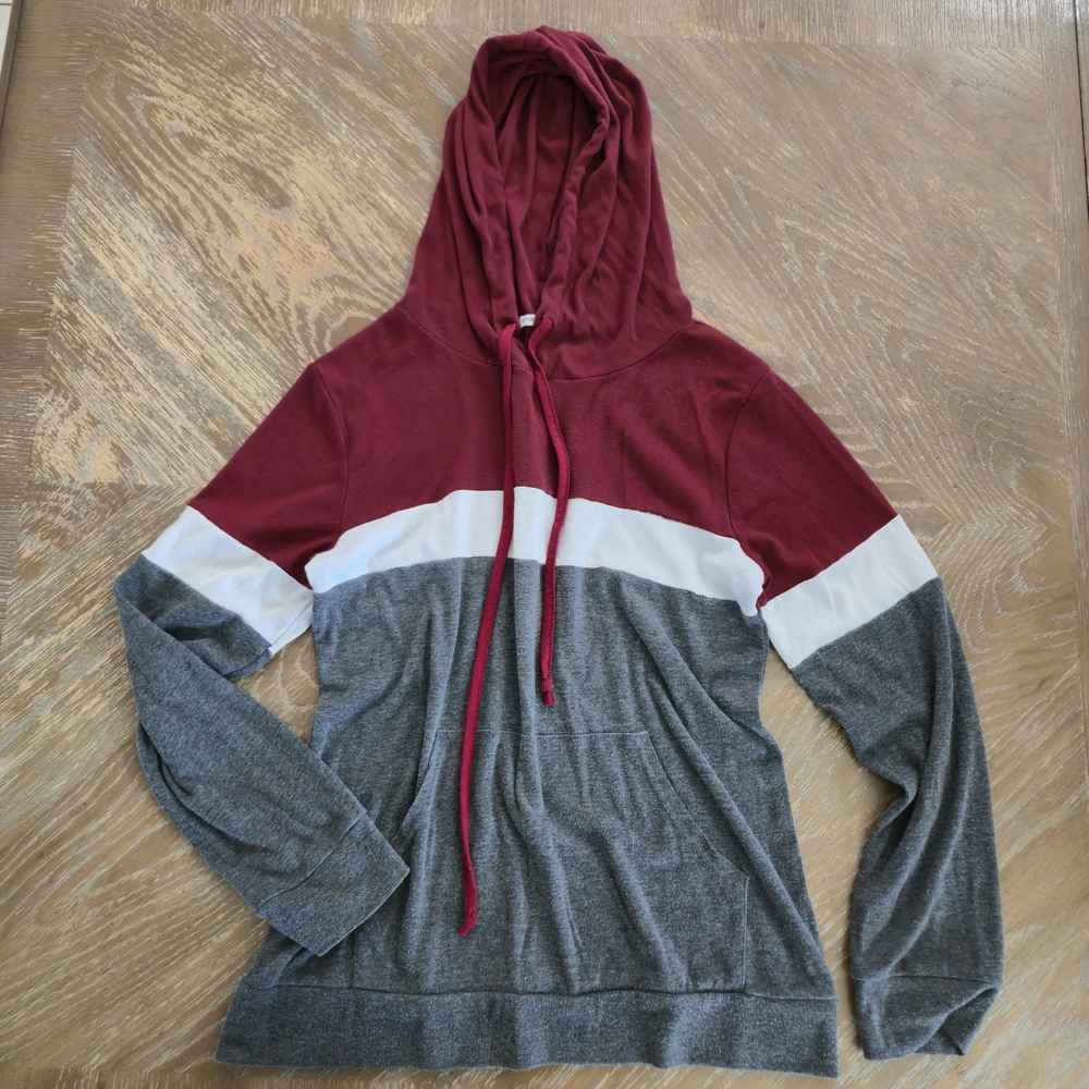 PinkMstyle Colorblock Hoodie Gray Burgundy White Women’s Size M